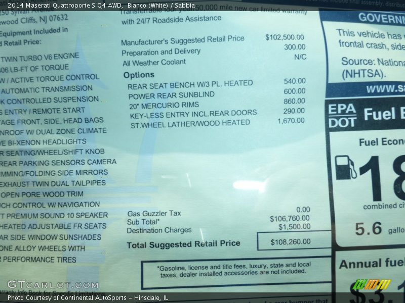  2014 Quattroporte S Q4 AWD Window Sticker