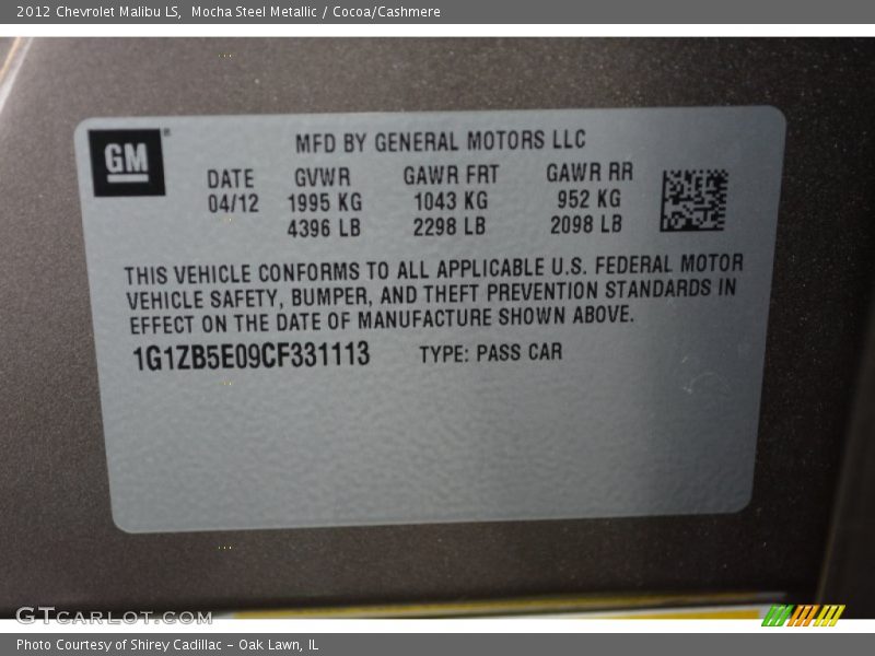 Mocha Steel Metallic / Cocoa/Cashmere 2012 Chevrolet Malibu LS