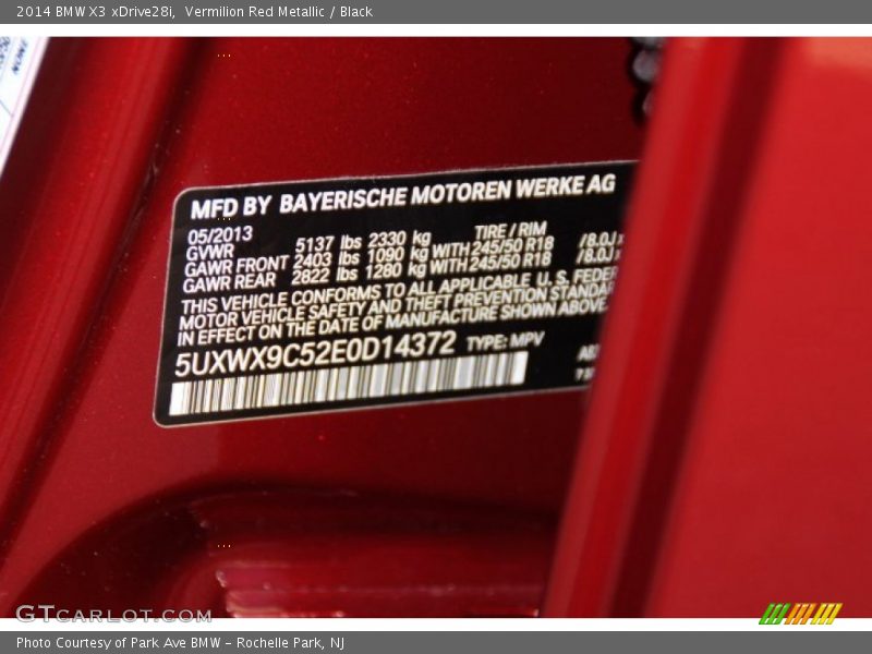Vermilion Red Metallic / Black 2014 BMW X3 xDrive28i