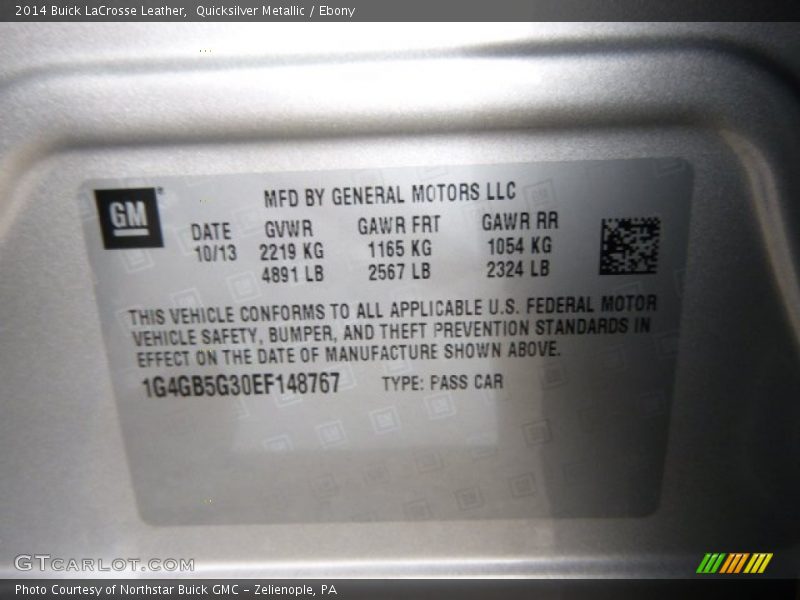 Quicksilver Metallic / Ebony 2014 Buick LaCrosse Leather