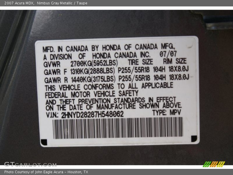 Nimbus Gray Metallic / Taupe 2007 Acura MDX