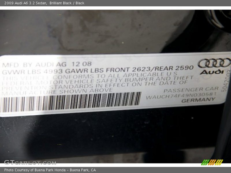Brilliant Black / Black 2009 Audi A6 3.2 Sedan