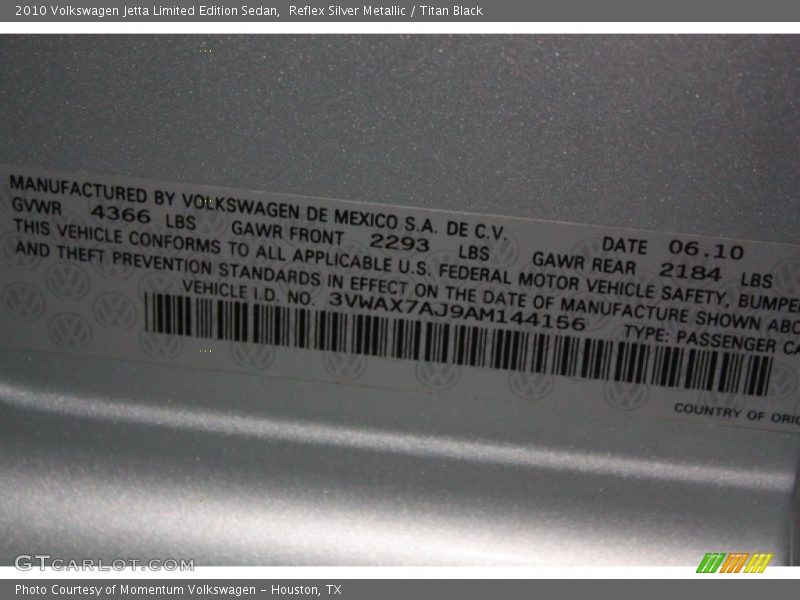 Reflex Silver Metallic / Titan Black 2010 Volkswagen Jetta Limited Edition Sedan