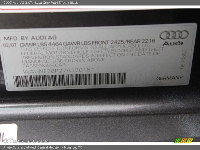 Lava Grey Pearl Effect / Black 2007 Audi A3 2.0T