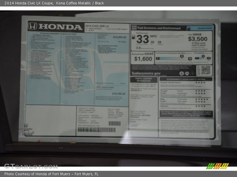 Kona Coffee Metallic / Black 2014 Honda Civic LX Coupe