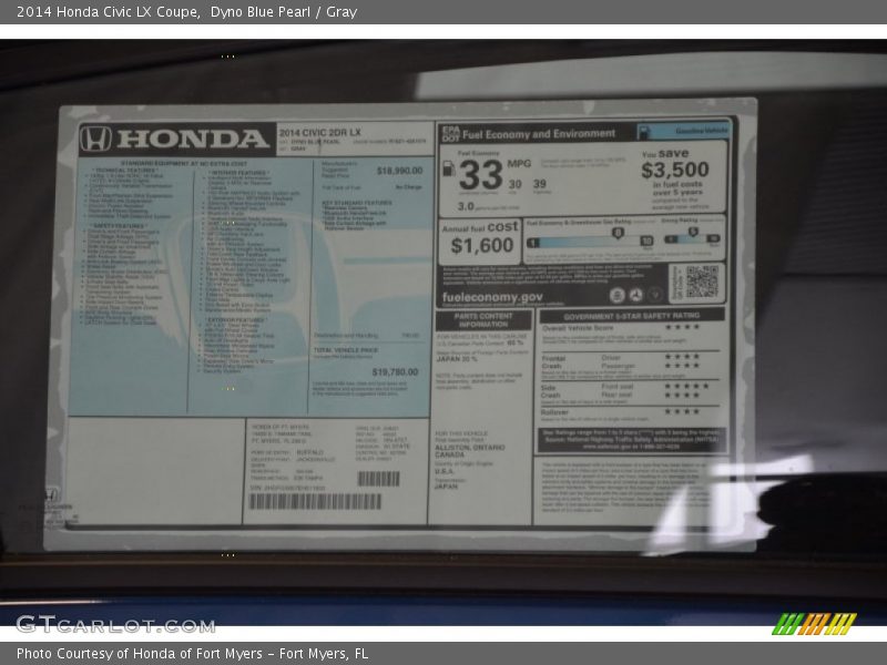 Dyno Blue Pearl / Gray 2014 Honda Civic LX Coupe