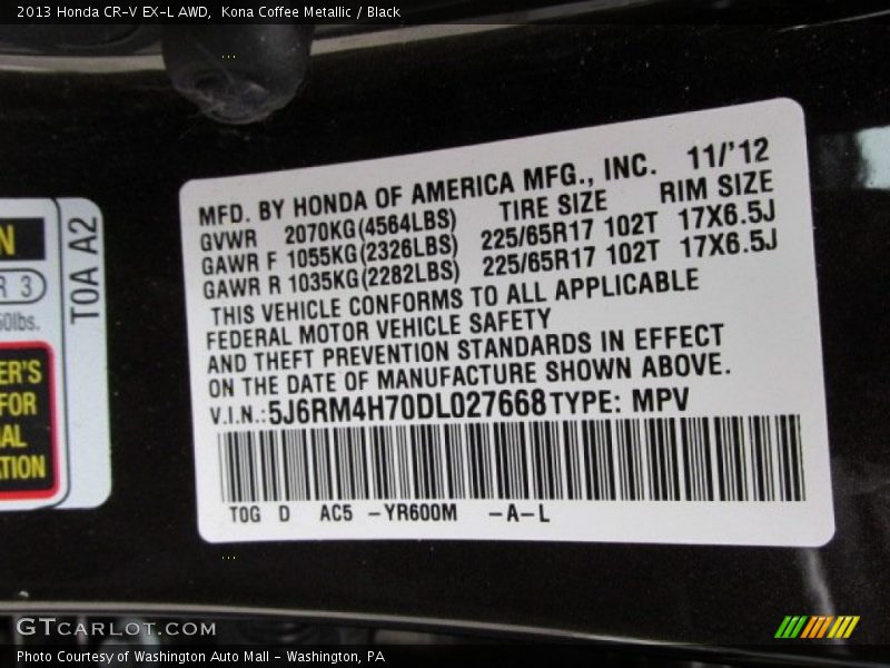 Kona Coffee Metallic / Black 2013 Honda CR-V EX-L AWD