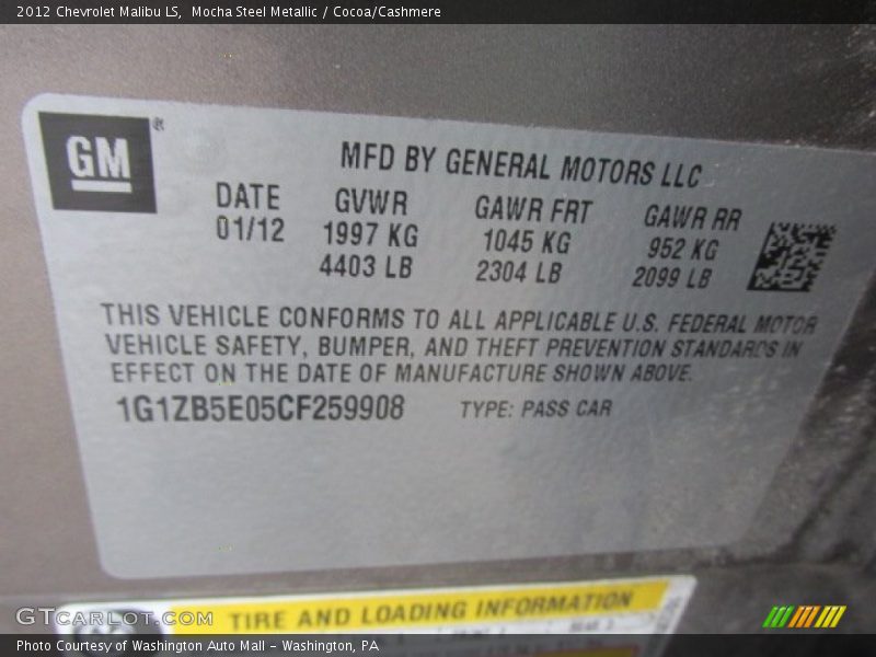 Mocha Steel Metallic / Cocoa/Cashmere 2012 Chevrolet Malibu LS