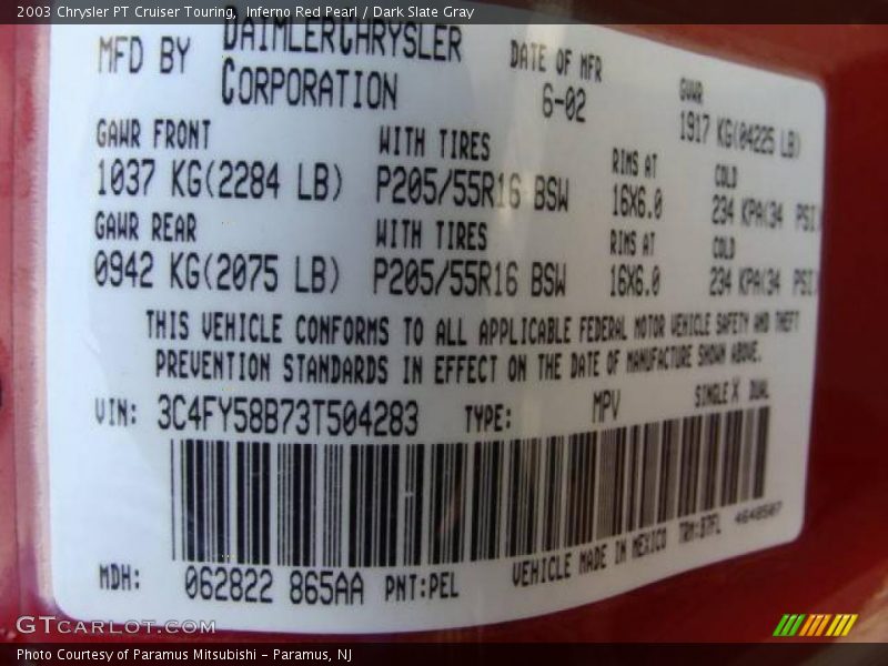 Inferno Red Pearl / Dark Slate Gray 2003 Chrysler PT Cruiser Touring
