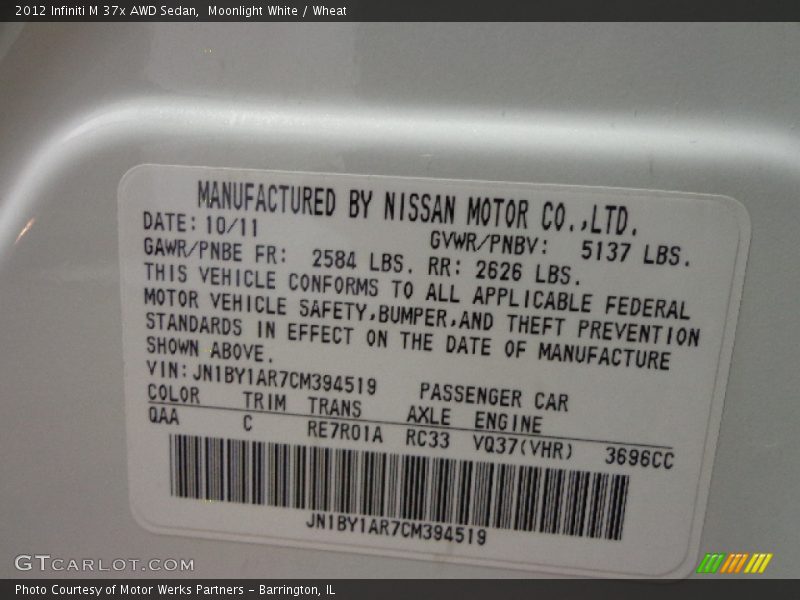 Moonlight White / Wheat 2012 Infiniti M 37x AWD Sedan