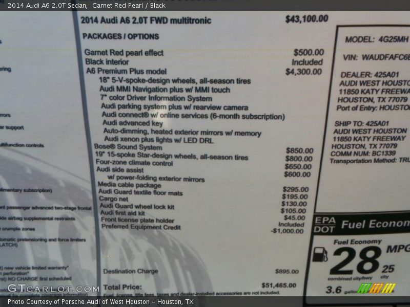 Garnet Red Pearl / Black 2014 Audi A6 2.0T Sedan