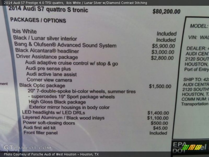Ibis White / Lunar Silver w/Diamond Contrast Stitching 2014 Audi S7 Prestige 4.0 TFSI quattro