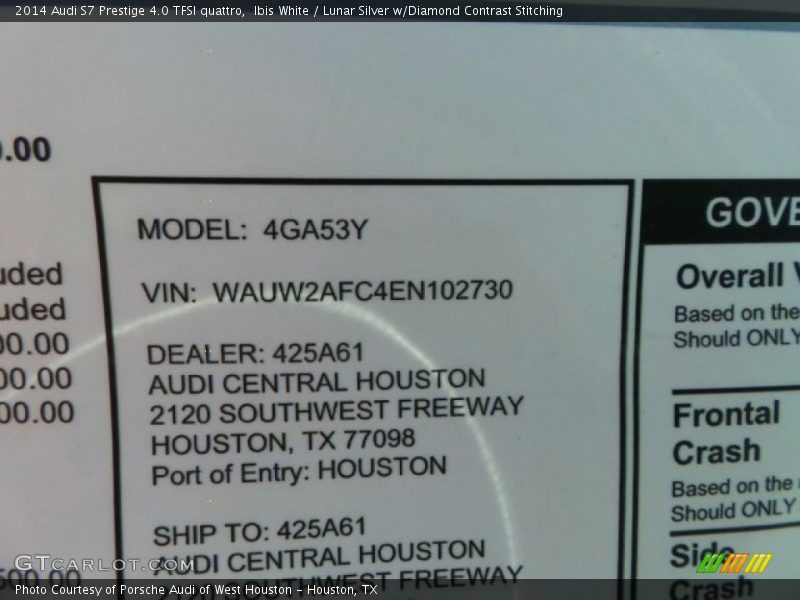 Ibis White / Lunar Silver w/Diamond Contrast Stitching 2014 Audi S7 Prestige 4.0 TFSI quattro