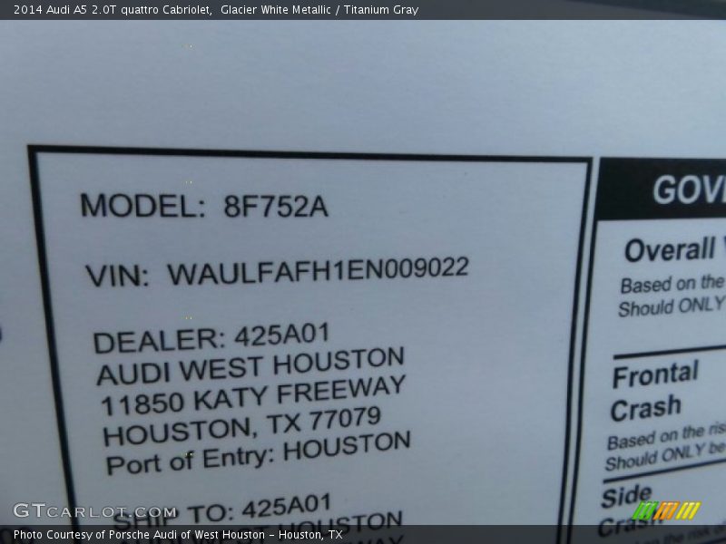 Glacier White Metallic / Titanium Gray 2014 Audi A5 2.0T quattro Cabriolet