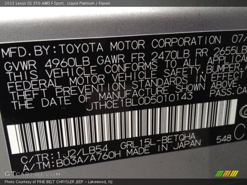 Liquid Platinum / Flaxen 2013 Lexus GS 350 AWD F Sport