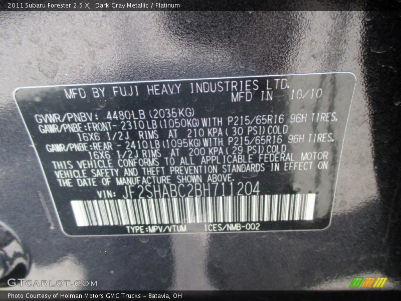 Dark Gray Metallic / Platinum 2011 Subaru Forester 2.5 X