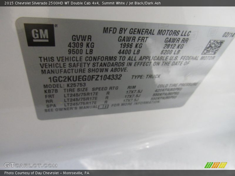 Summit White / Jet Black/Dark Ash 2015 Chevrolet Silverado 2500HD WT Double Cab 4x4