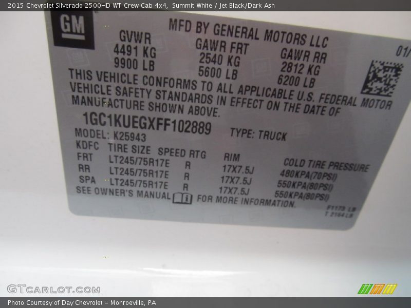 Summit White / Jet Black/Dark Ash 2015 Chevrolet Silverado 2500HD WT Crew Cab 4x4