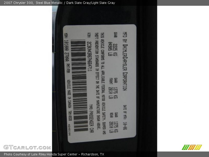 Steel Blue Metallic / Dark Slate Gray/Light Slate Gray 2007 Chrysler 300