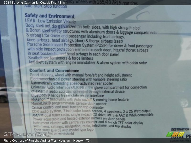  2014 Cayman S Window Sticker