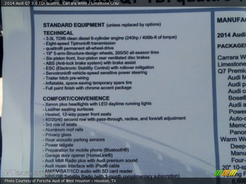 Carrara White / Limestone Gray 2014 Audi Q7 3.0 TDI quattro