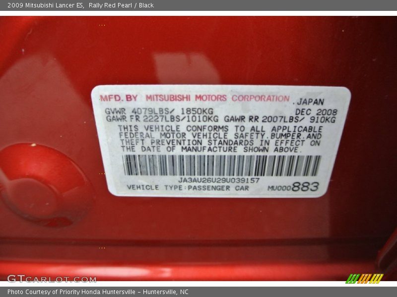 Rally Red Pearl / Black 2009 Mitsubishi Lancer ES
