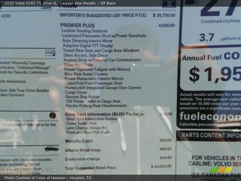 Caspian Blue Metallic / Off Black 2015 Volvo XC60 T5 Drive-E