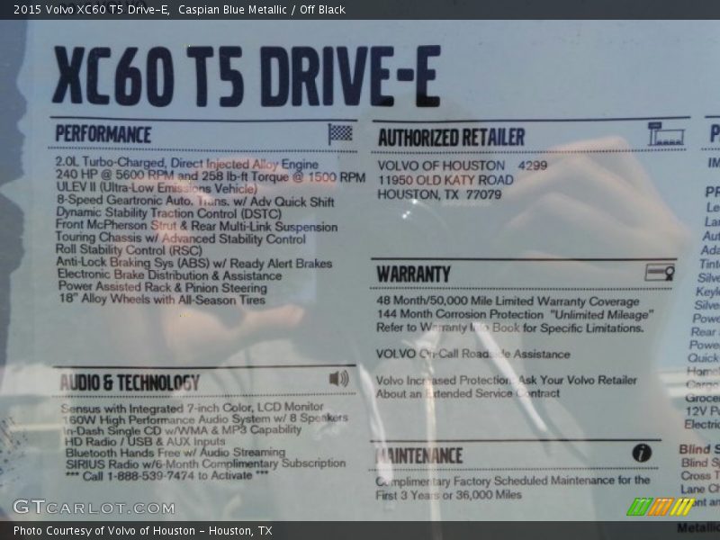 Caspian Blue Metallic / Off Black 2015 Volvo XC60 T5 Drive-E