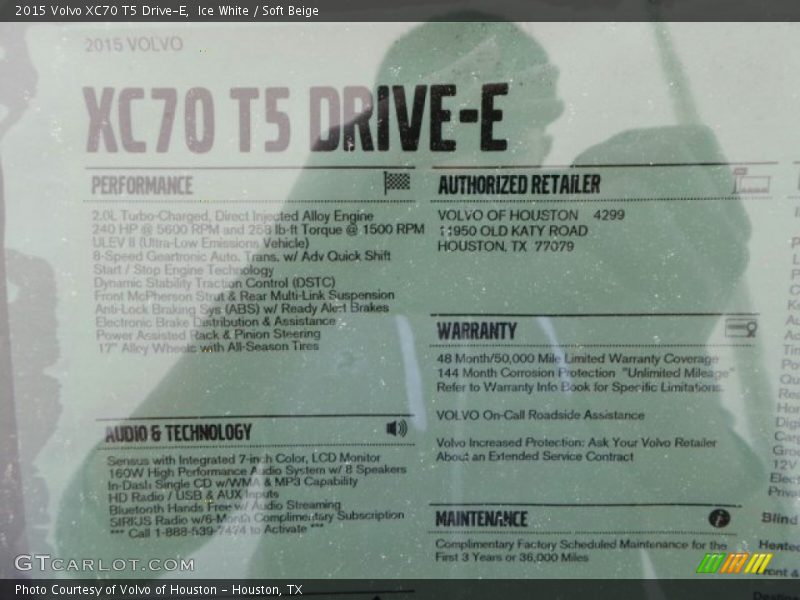  2015 XC70 T5 Drive-E Window Sticker