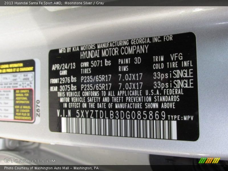 Moonstone Silver / Gray 2013 Hyundai Santa Fe Sport AWD