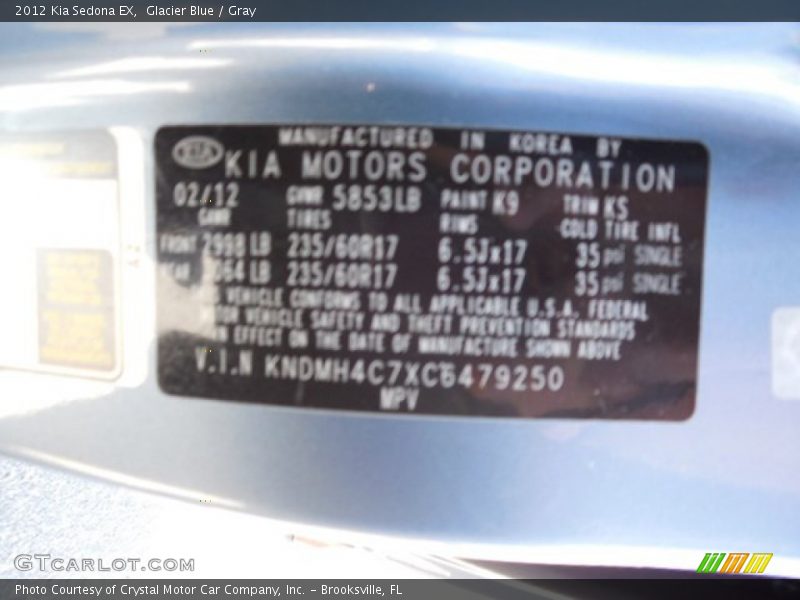 Glacier Blue / Gray 2012 Kia Sedona EX
