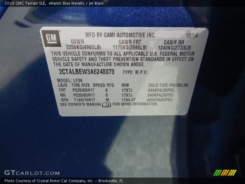 Atlantic Blue Metallic / Jet Black 2010 GMC Terrain SLE
