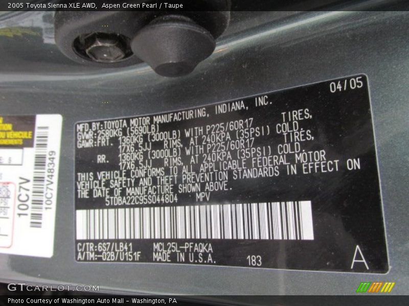 Aspen Green Pearl / Taupe 2005 Toyota Sienna XLE AWD