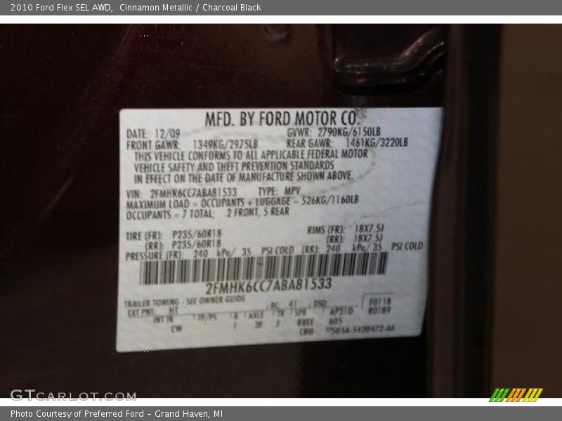 Cinnamon Metallic / Charcoal Black 2010 Ford Flex SEL AWD