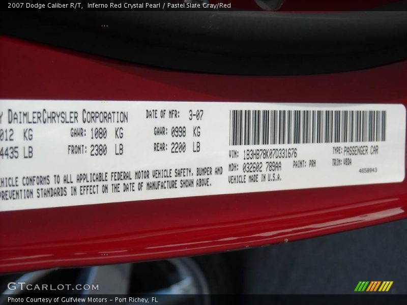 Inferno Red Crystal Pearl / Pastel Slate Gray/Red 2007 Dodge Caliber R/T