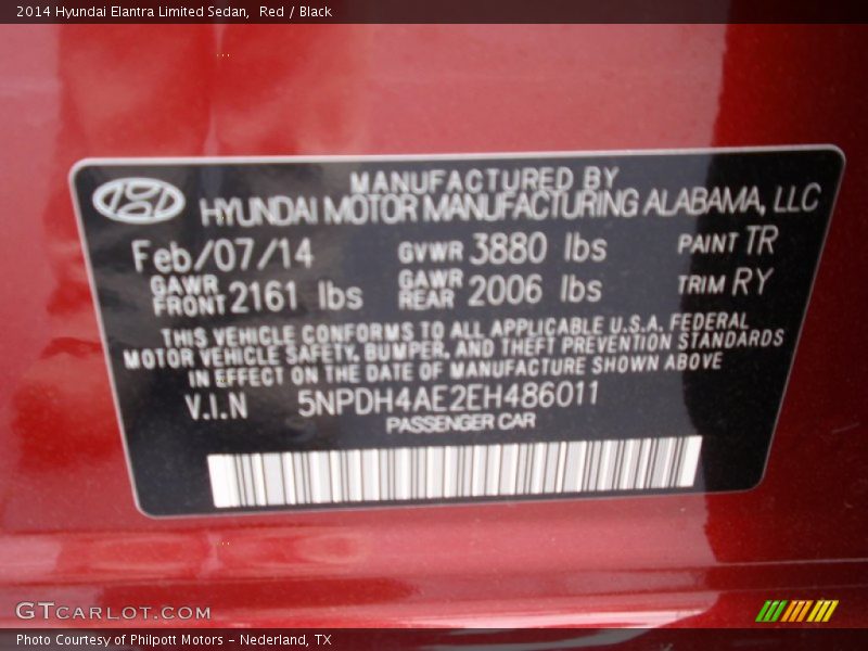 Red / Black 2014 Hyundai Elantra Limited Sedan