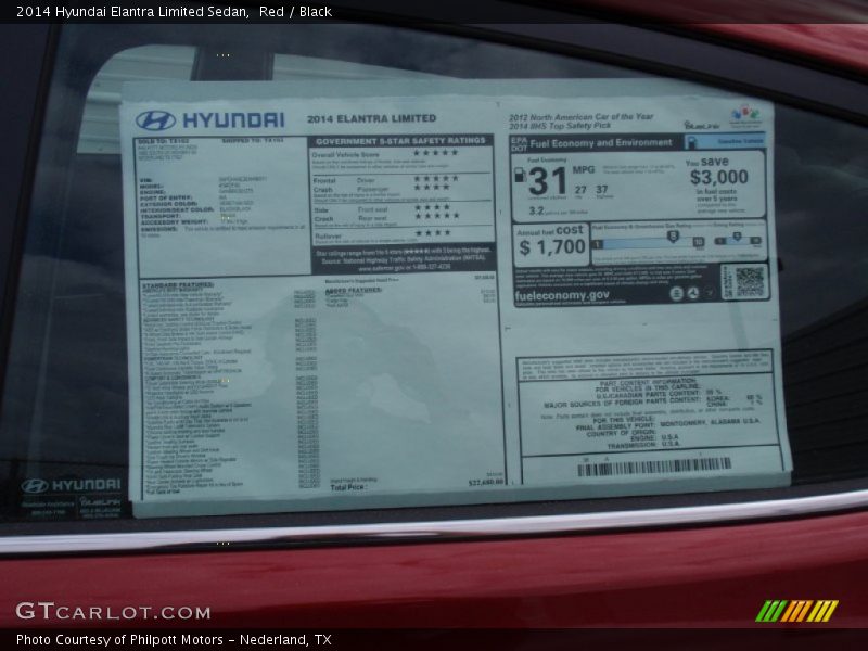 Red / Black 2014 Hyundai Elantra Limited Sedan