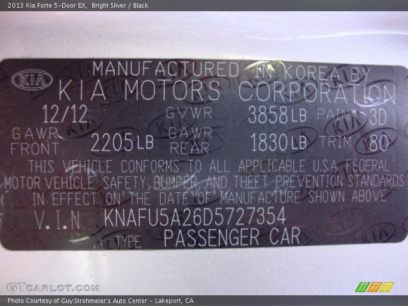 2013 Forte 5-Door EX Bright Silver Color Code 3D