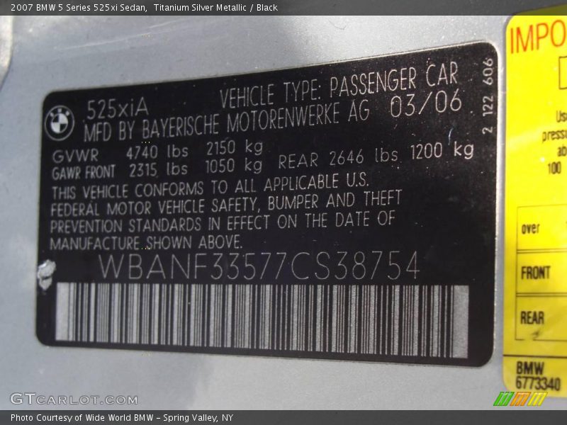 Titanium Silver Metallic / Black 2007 BMW 5 Series 525xi Sedan