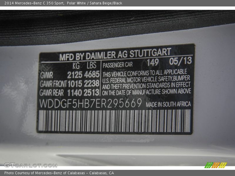 Polar White / Sahara Beige/Black 2014 Mercedes-Benz C 350 Sport