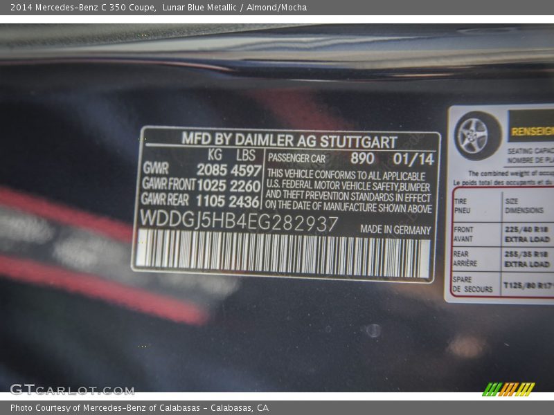 Lunar Blue Metallic / Almond/Mocha 2014 Mercedes-Benz C 350 Coupe