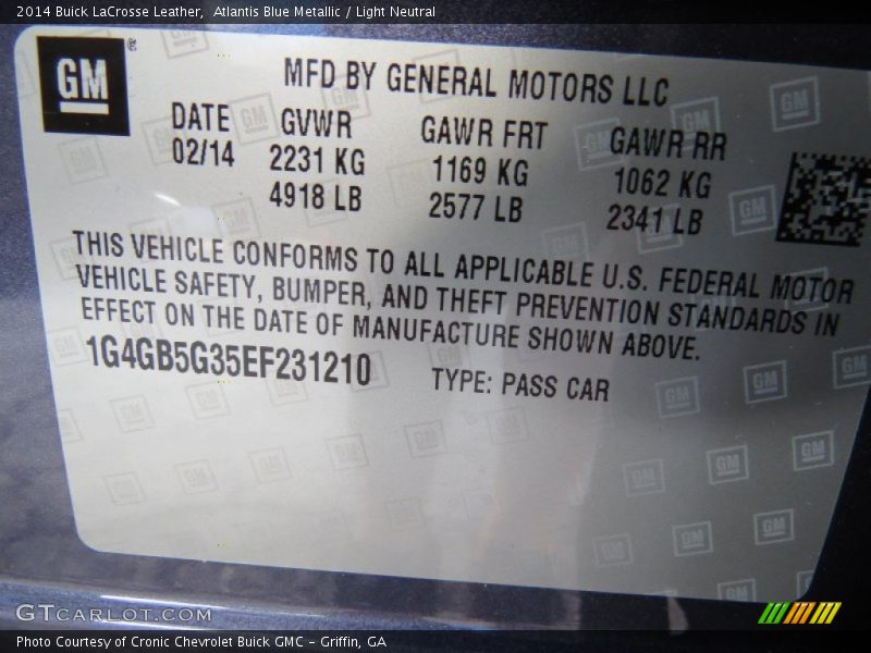 Atlantis Blue Metallic / Light Neutral 2014 Buick LaCrosse Leather