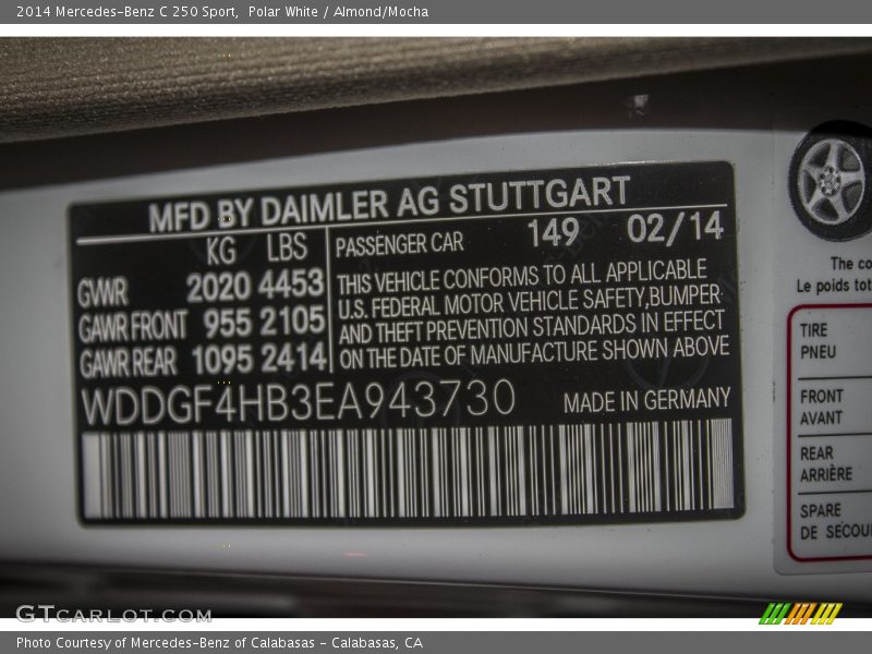 Polar White / Almond/Mocha 2014 Mercedes-Benz C 250 Sport
