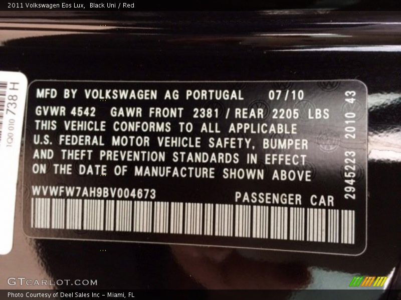 Info Tag of 2011 Eos Lux