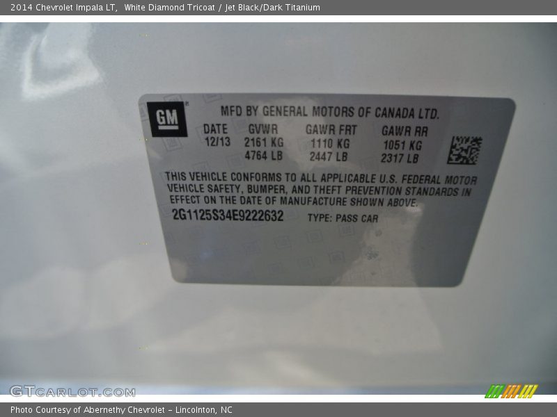 White Diamond Tricoat / Jet Black/Dark Titanium 2014 Chevrolet Impala LT