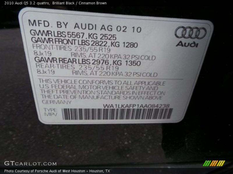 Brilliant Black / Cinnamon Brown 2010 Audi Q5 3.2 quattro