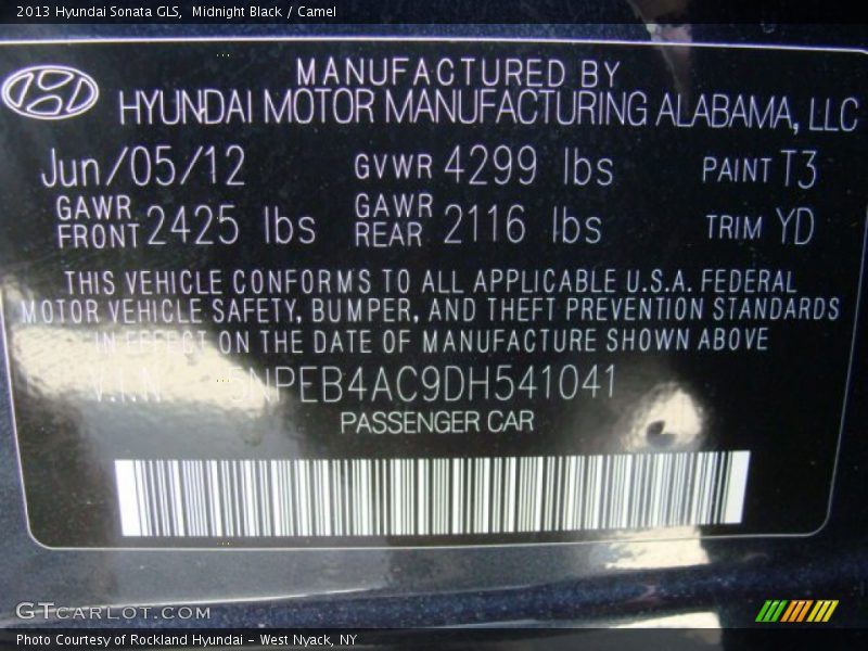 Midnight Black / Camel 2013 Hyundai Sonata GLS
