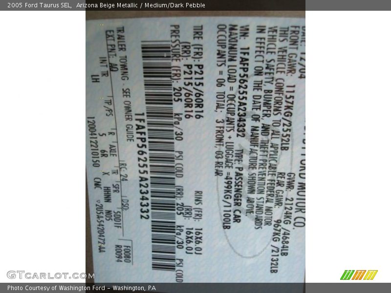 Arizona Beige Metallic / Medium/Dark Pebble 2005 Ford Taurus SEL