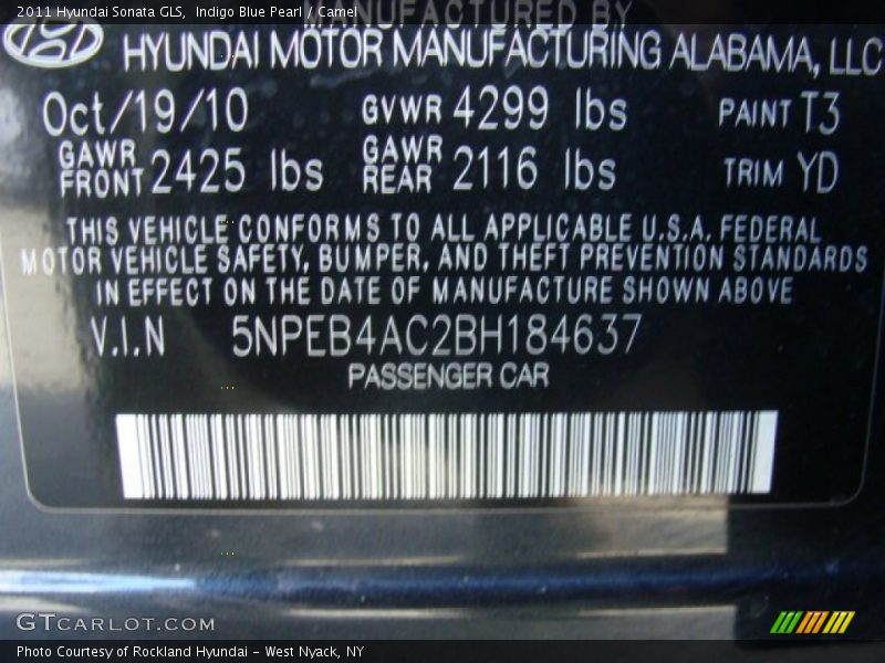 Indigo Blue Pearl / Camel 2011 Hyundai Sonata GLS