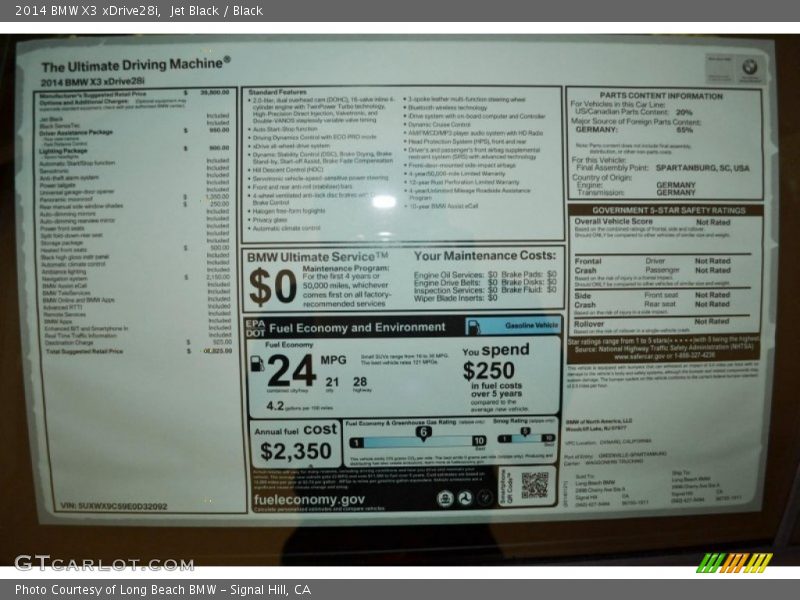  2014 X3 xDrive28i Window Sticker